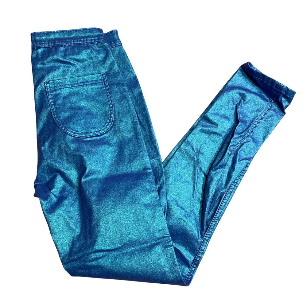 JC & JQ Large Blue Metallic Jeans Skinny Cotton Blend‎ Zipper Closure Pockets